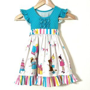 Eleanor Rose Lyla Birthday Dress Girls 3/4 Ruffle Tie Bow Cake Balloons Dogs